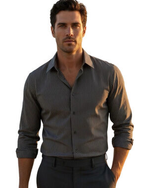 Aviator Men's Gray Pinstripe Long Sleeve Button-Down Dress Shirt